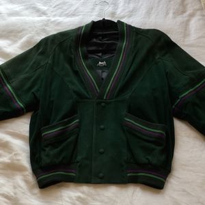 Vintage Celine Forest Green Suede Bomber Jacket